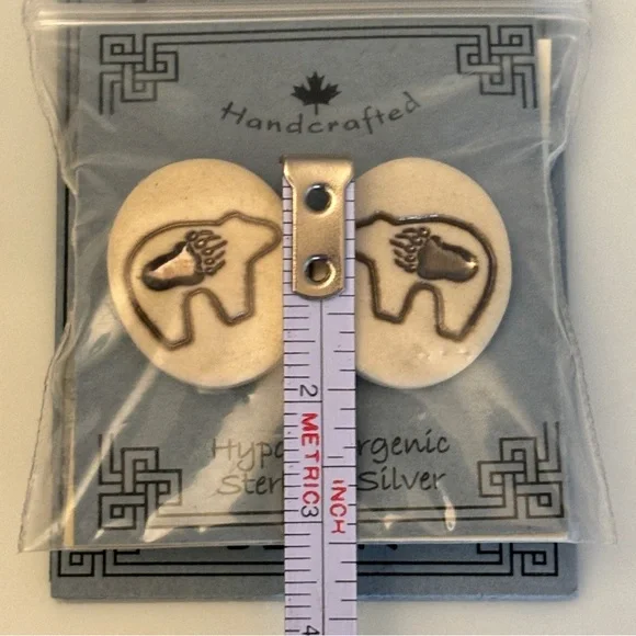 Stoneware Clay Handmade Bear Post Earrings SS - Picture 3 of 4